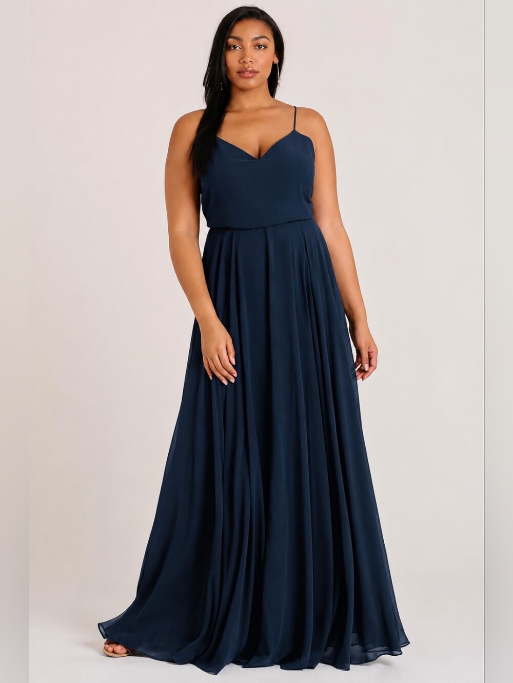BHLDN Jenny Yoo Inesse Dress Navy Dark Blue A-Line Sz 14 Bridesmaid Formal Flowy